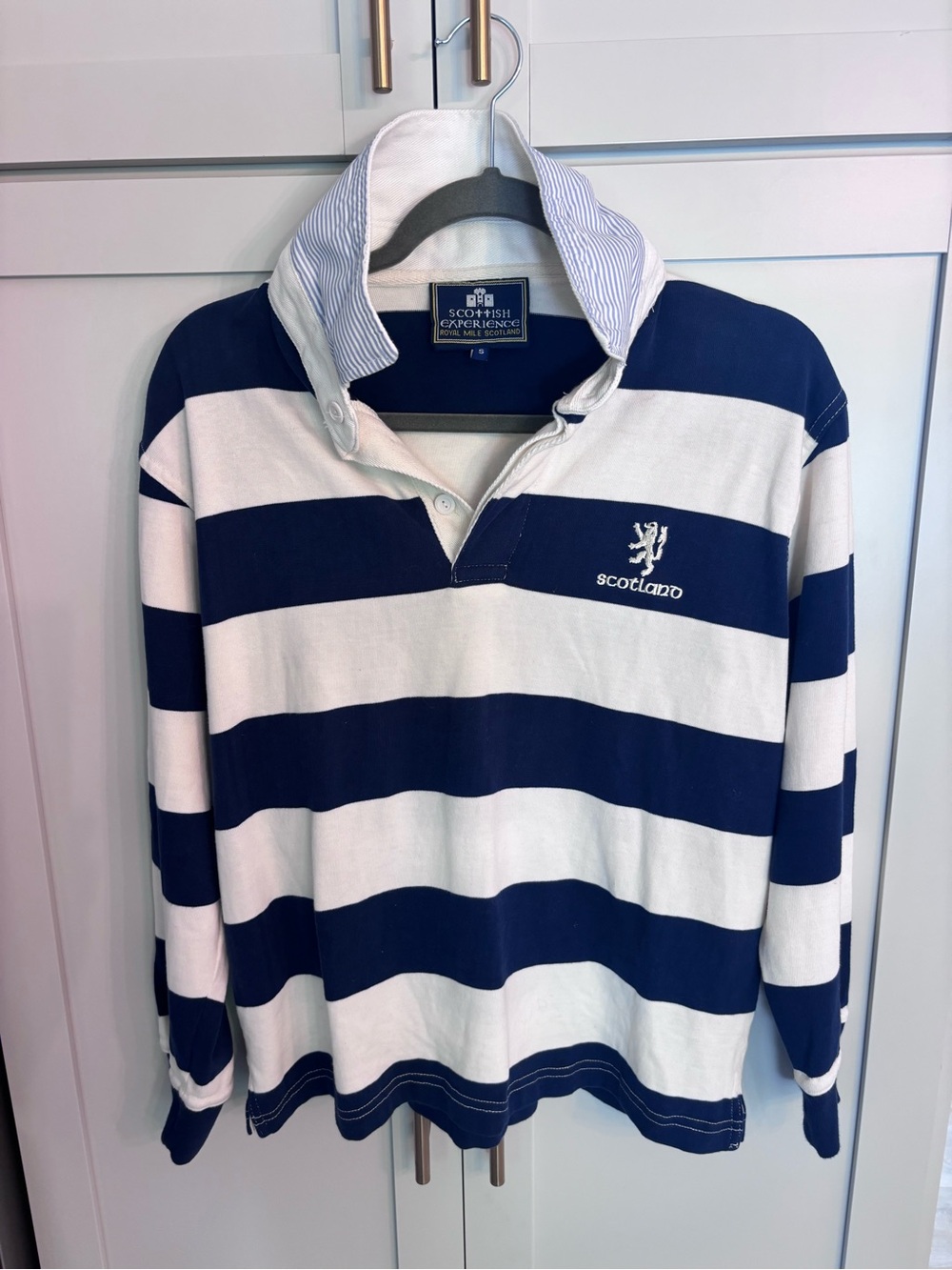 Scotch & Soda Navy and White Rugby Stripe Long-Sleeve Shirt